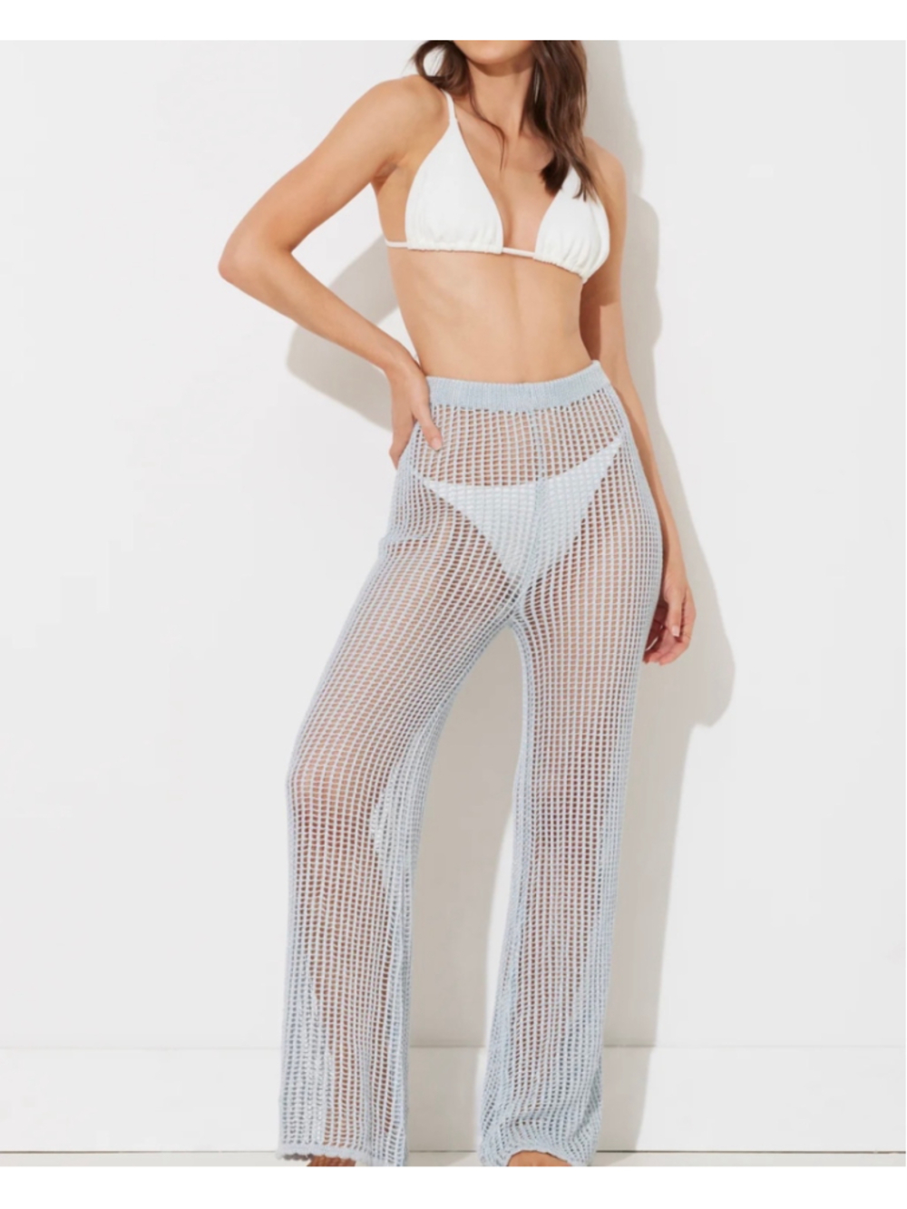 Ocean Drive Crochet Flared Pants in Dusty Blue Size Medium NWOT